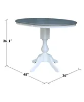 36" Round Top Pedestal Counter Height Dining Table with 12" Leaf