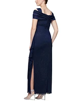 Alex Evenings Petite Cold-Shoulder Draped Metallic Gown