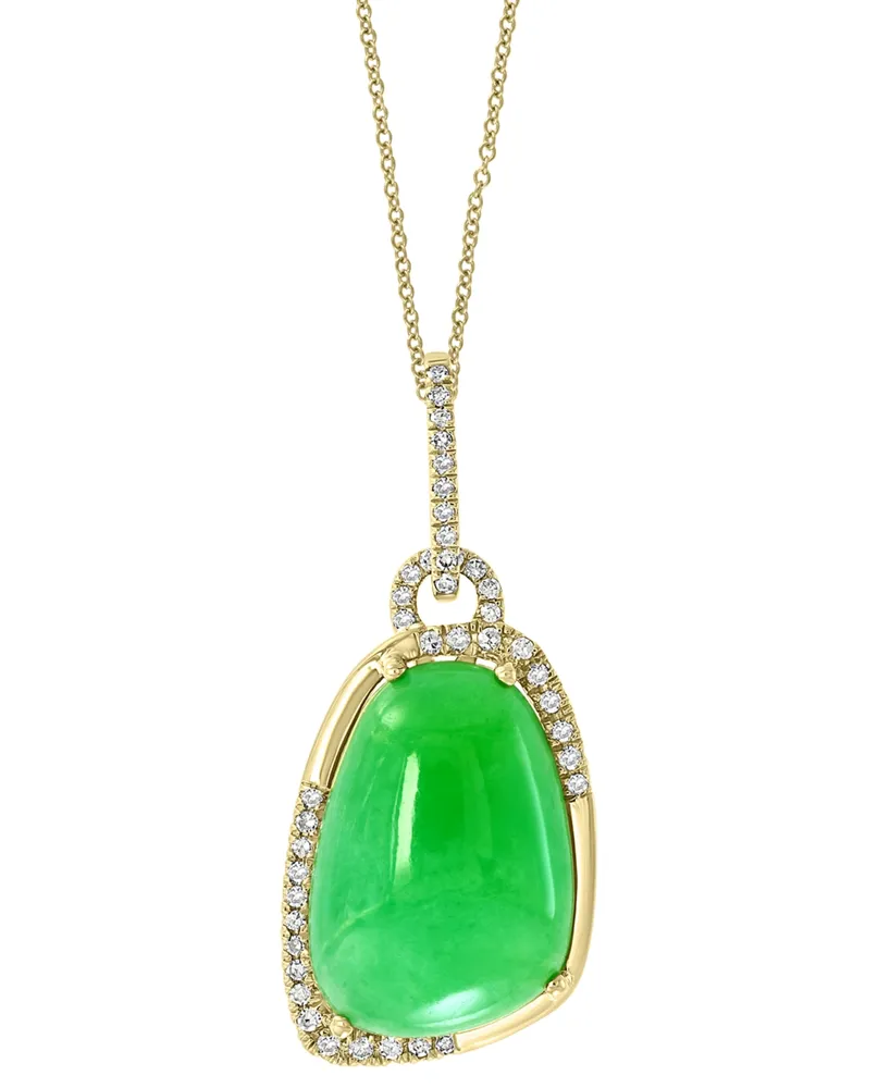 Effy Dyed Green Jade (17x12mm) & Diamond (1/5 ct. t.w.) 18" Pendant Necklace in 14k Gold