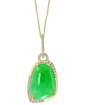 Effy Dyed Green Jade (17x12mm) & Diamond (1/5 ct. t.w.) 18" Pendant Necklace in 14k Gold