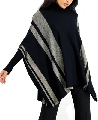Alfani Striped Turtleneck Poncho Sweater, Created for Macy's