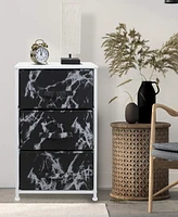 Sorbus Nightstand with 3 Drawers - Steel Frame, Wood Top & Easy Pull Fabric Bins - Perfect for Home, Bedroom