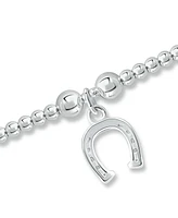 Bead Horse Shoe Charm Bracelet in Silver Plate