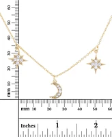 Cubic Zirconia Star & Moon Dangle Statement Necklace Sterling Silver, 16" + 2" extender (Also 14k Gold Over Silver)