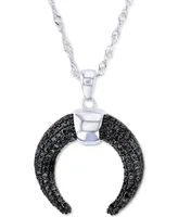 Black Spinel Ox Horn Pendant Necklace (3/4 ct. t.w.) in Sterling Silver, 18" + 2" extender