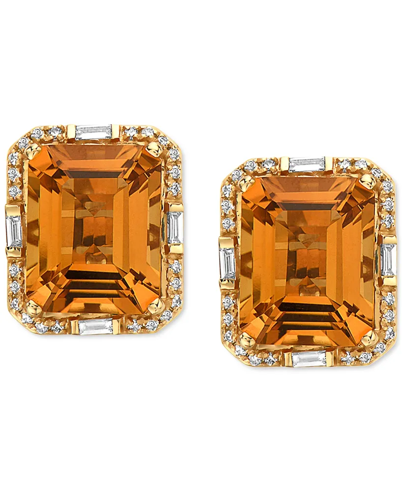 Effy Citrine (6-1/10 ct. t.w.) & Diamond (1/4 ct. t.w.) Stud Earrings in 14k Gold
