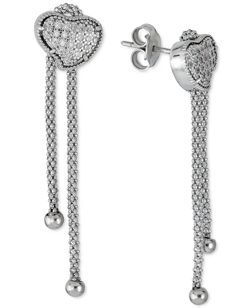 Diamond Heart Cluster Chain Drop Earrings (1/4 ct. t.w.) in Sterling Silver