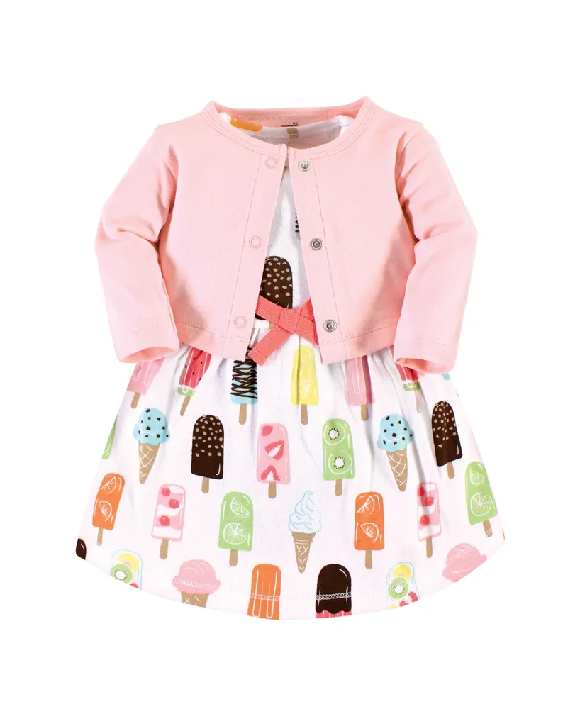 Touched by Nature Toddler Girls Organic Cotton Dress and Cardigan, Popsicle