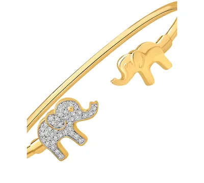 Wrapped Diamond Elephant Cuff Bangle Bracelet (1/4 ct. t.w.) Sterling Silver or 14k Gold-Plated Silver, Created for Macy's