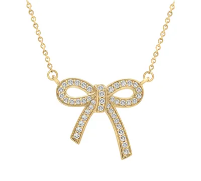 Wrapped Diamond Bow Pendant Necklace (1/4 ct. t.w.) in 14k Yellow or Rose Gold, 17-3/4" + 2" extender, Created for Macy's