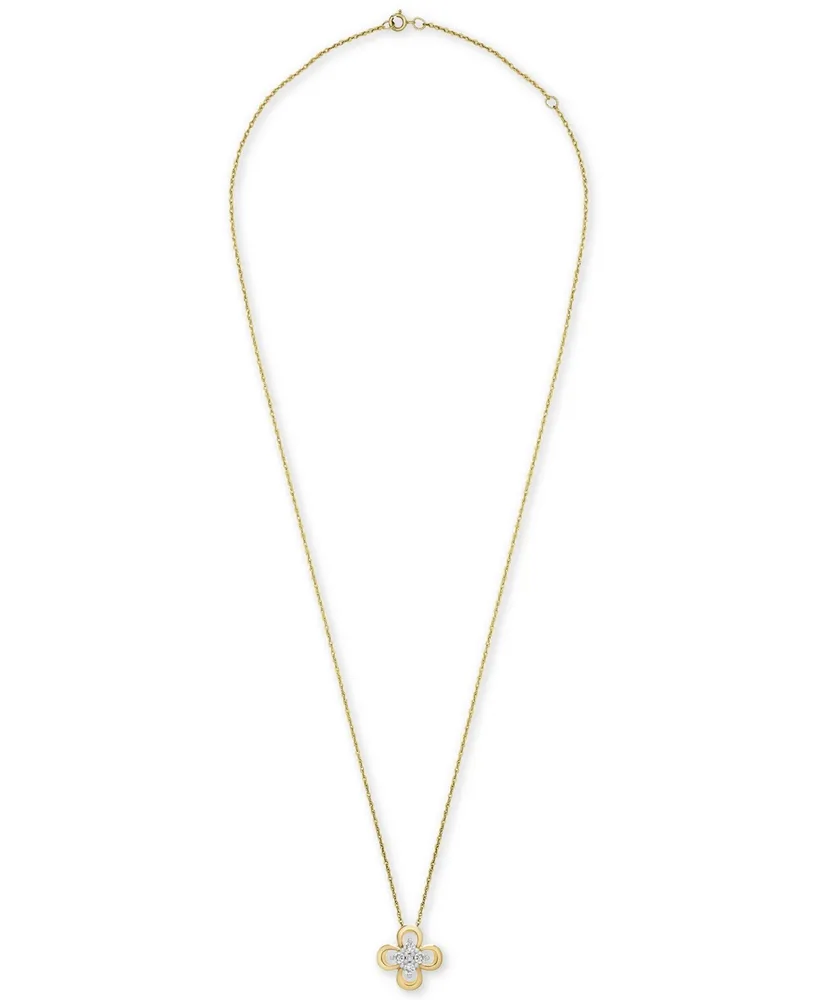 Wrapped Diamond Cluster Flower (1/10 ct. t.w.) Pendant Necklace in 14k Gold, 16" + 2" extender, Created for Macy's