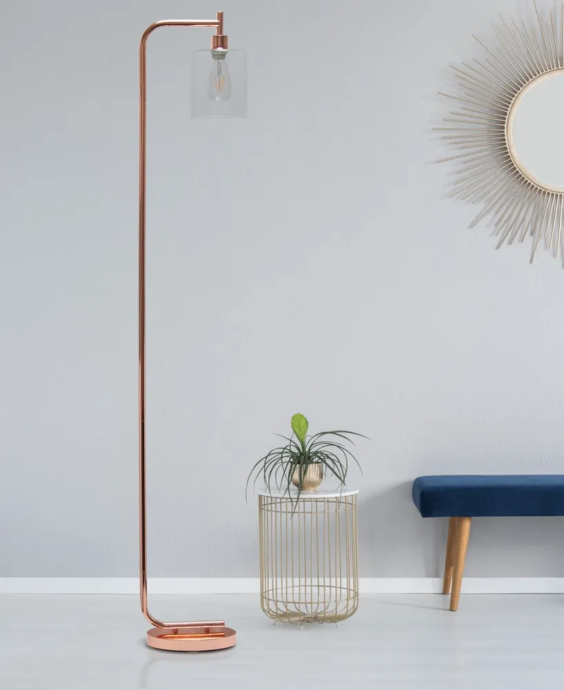Simple Designs Modern Lantern Floor Lamp with Glass Shade
