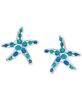 Lab-Created Blue Opal Starfish Stud Earrings in Sterling Silver