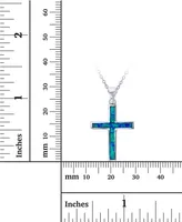 Lab-Created Blue Opal Cross 18" Pendant Necklace in Sterling Silver