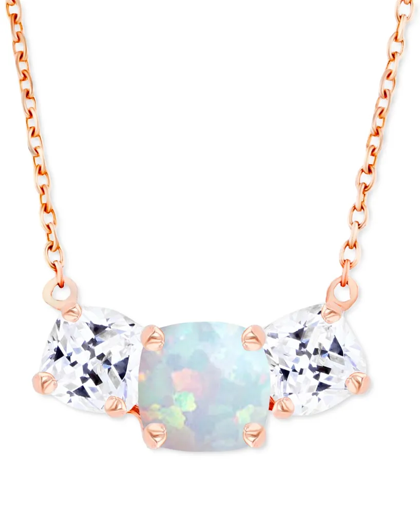 Lab-Grown Opal (1/4 ct. t.w.) & White Sapphire (1 Triple Stone 18" Pendant Necklace