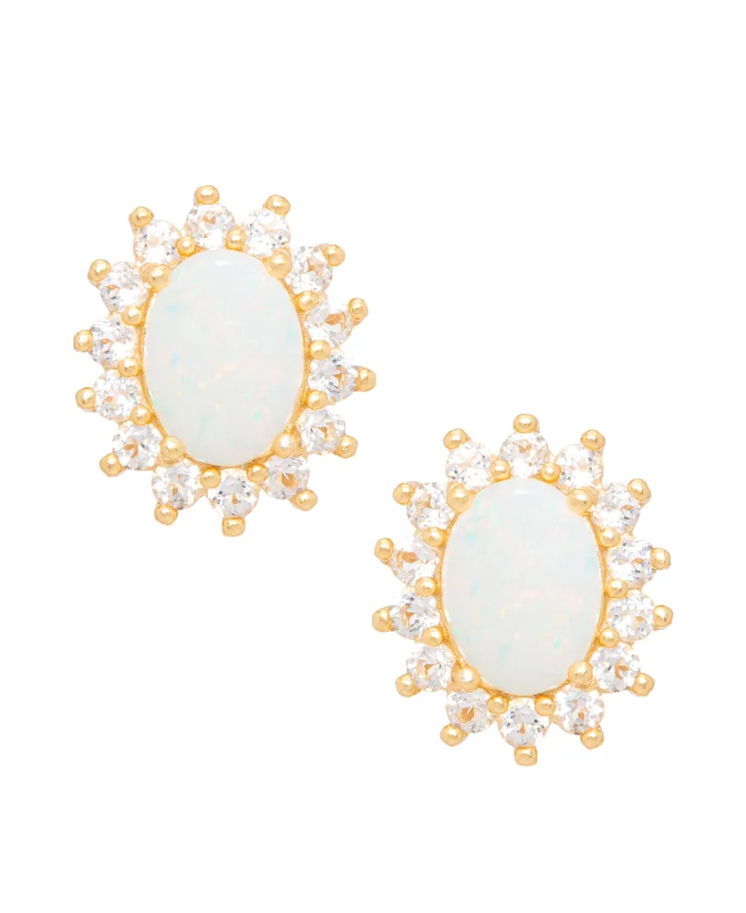 Opal (1-3/8 ct. t.w.) and White Topaz (9/10 ct. t.w.) Stud Earrings in 18k Gold-Plated Sterling Silver