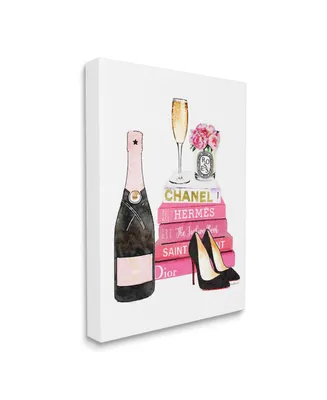 Stupell Industries Glam Pink Fashion Book Champagne Hells and Flowers Canvas Wall Art