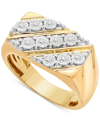 Men's Diamond Diagonal Cluster Ring (1/4 ct. t.w.) in 14k Gold-Plated Sterling Silver
