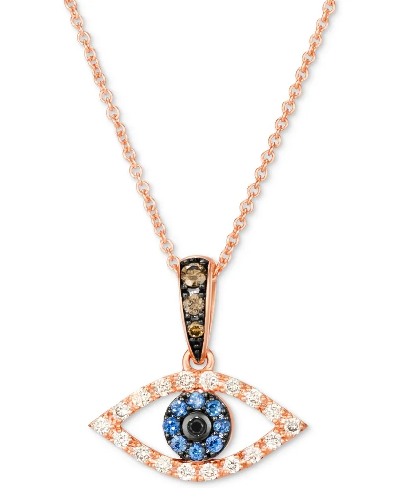 Le Vian Blueberry Sapphire (1/20 ct. t.w.) & Diamond (1/5 ct. t.w.) Evil Eye 18" Pendant Necklace in Rose Gold