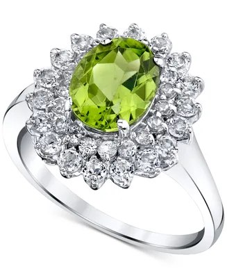 Peridot (1-3/4 ct. t.w.) & White Topaz (1-1/4 ct. t.w.) Double Halo Ring in Sterling Silver