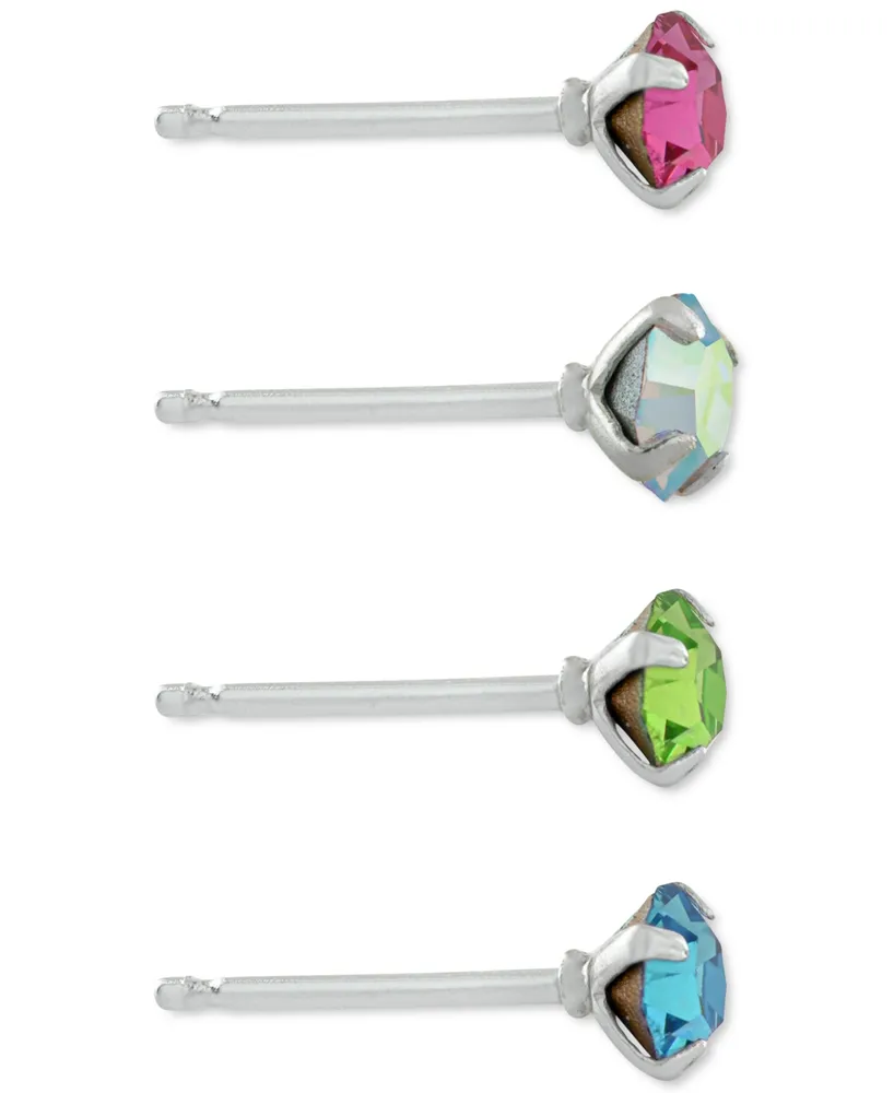 Giani Bernini 4-Pc. Set Fine Crystal Stud Earrings in Sterling Silver, Created for Macy's