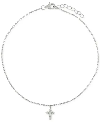 Giani Bernini Cubic Zirconia Cross Charm Ankle Bracelet in Sterling Silver, Created for Macy's