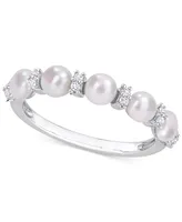 Cultured Freshwater Pearl (3-1/2-4mm) & White Topaz (1/8 ct. t.w.) Ring Sterling Silver