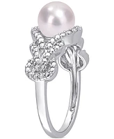 Cultured Freshwater Pearl (7mm) & Diamond Accent Openwork Ring Sterling Silver