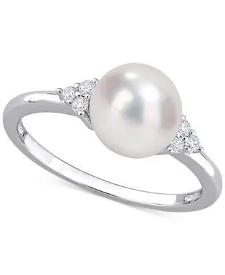 Cultured Freshwater Pearl (7-1/2mm) & Cubic Zirconia Ring Sterling Silver
