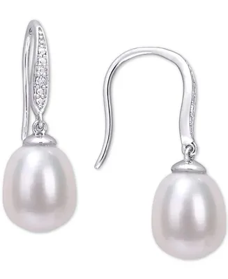 Cultured Freshwater Pearl (8-1/2mm) & Diamond Accent Drop Earrings in Sterling Silver