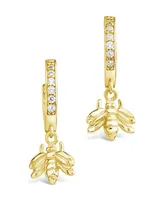 Women's Cubic Zirconia Bee Micro Hoop Earrings