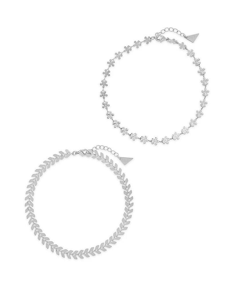 Sterling Forever Women's Floral Anklet Duo Set, 2 Piece - Silver