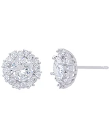 Cubic Zirconia Round Stud Silver Plate Earrings