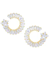 Cubic Zirconia Baguette Round Star Post Gold Plate Earrings