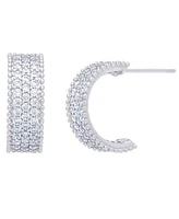 Cubic Zirconia Half Hoop Post Silver Plate Earrings