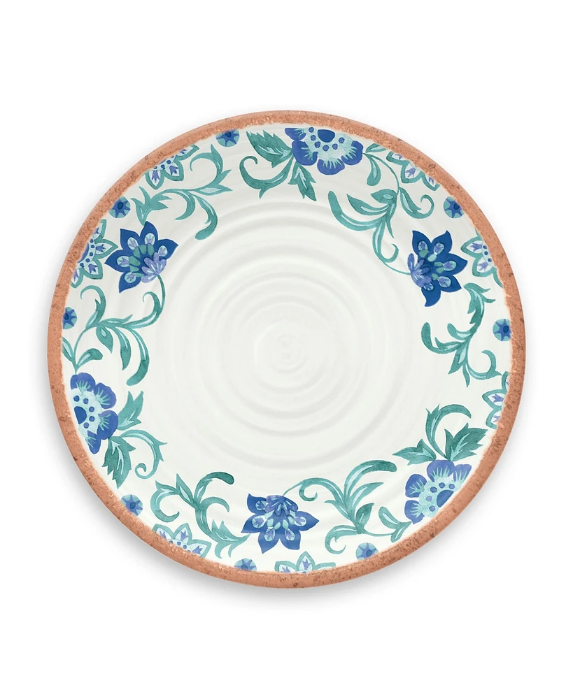 Tarhong Rio Turquoise Floral Melamine Dinner Plates, Set Of 6