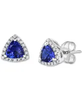 Tanzanite (3/4 ct. t.w.) & Diamond (1/8 ct. t.w.) Triangle Halo Stud Earrings in 14k White Gold