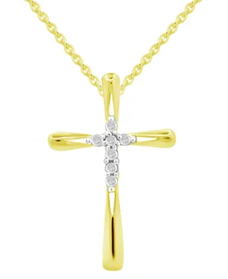 Diamond Cross 18" Pendant Necklace (1/10 ct. t.w.) in 14k Gold-Plated Sterling Silver