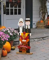 Glitzhome Thanksgiving Pilgrim Couple Porch Decor, 36"