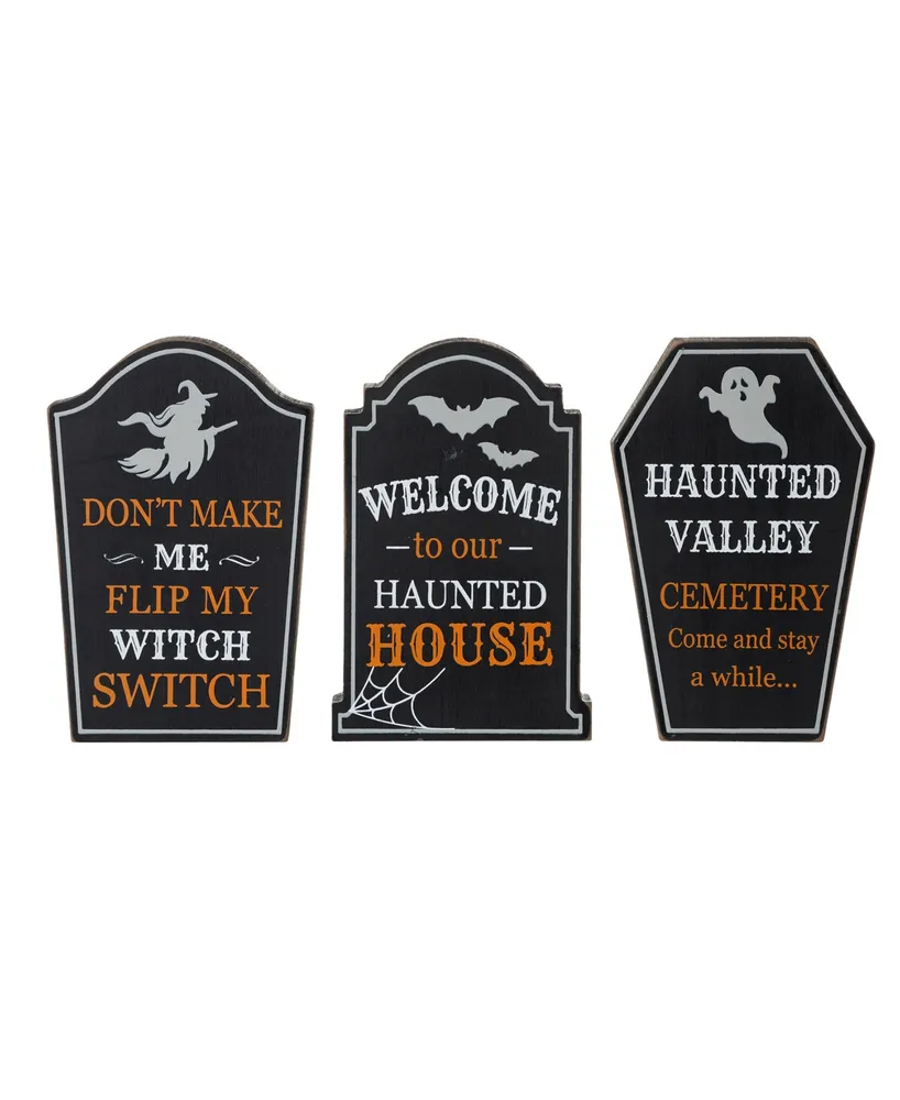 Glitzhome 7" H Halloween Wooden Tombstone Table Sign, Set of 3