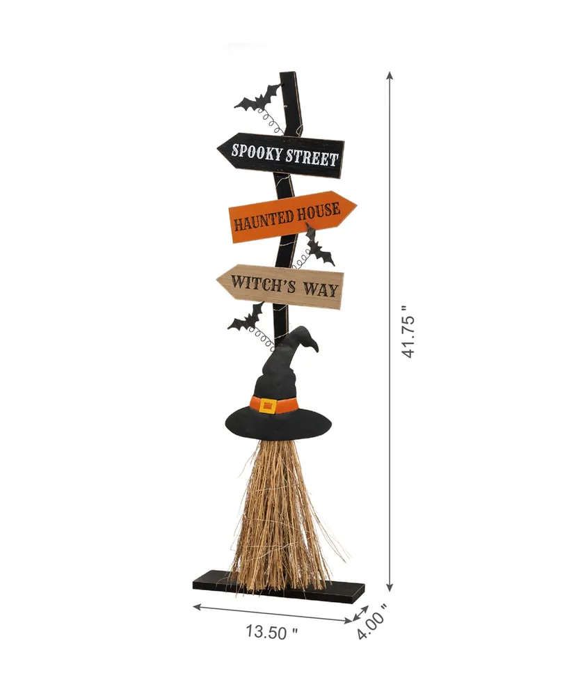 Glitzhome 42" H Lighted Wooden Witch's Broom Porch Decor