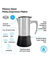 Grosche Milano Steel Stainless Steel Stovetop Espresso Maker Moka Pot 6 Espresso Cup Size 10 oz