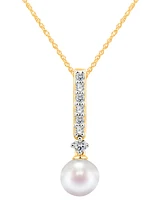 Honora Cultured Freshwater Pearl 7-7.5mm and Diamond 1/5 ct. tw. Pendant 18" Necklace 14k White Gold (Also Available Yellow or Rose