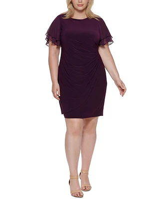 Jessica Howard Plus Size Flutter-Sleeve Side-Ruched Dress