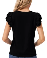 CeCe Women's Ruffled Flutter-Sleeve Short Sleeve Knit Top