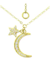 Giani Bernini Cubic Zirconia Moon & Star Pendant Necklace, 16" + 2" extender, Created for Macy's