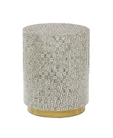 Rosemary Lane Mother of Pearl Drum Accent Table with Linear Mosaic Pattern and Gold Base