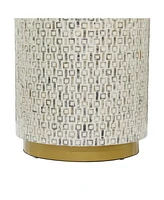 Rosemary Lane Mother of Pearl Drum Accent Table with Linear Mosaic Pattern and Gold Base