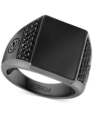 Effy Men's Onyx and Black Spinel Statement Ring Rhodium-Plated Sterling Silver