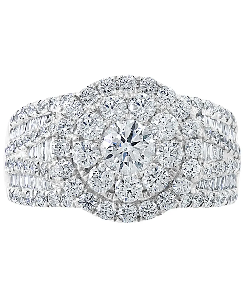 Effy Diamond Round & Baguette Halo Cluster Engagement Ring (2 ct. t.w.) in 14k White Gold